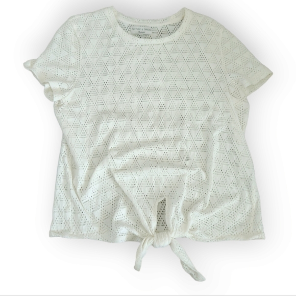 Madewell Texture and Thread Open Knit Geo Eyelet Tie Waist T-Shirt Top Large - Picture 4 of 8